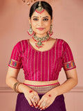 Stunning Wine Swarovski Work Silk Festive Wear Saree - Zeel Clothing