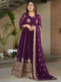 Stunning Wine Zari Embroidery Georgette Wedding Wear Gown With Dupatta - Zeel Clothing