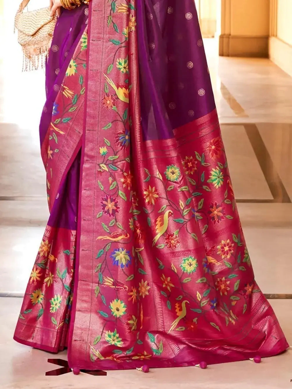 Stunning Wine Zari Weaving Silk Reception Wear Saree With Blouse - Zeel Clothing