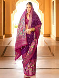 Stunning Wine Zari Weaving Silk Reception Wear Saree With Blouse - Zeel Clothing