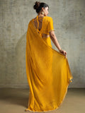 Stunning Yellow Chiffon Haldi Wear Saree With Jarkan Work Blouse