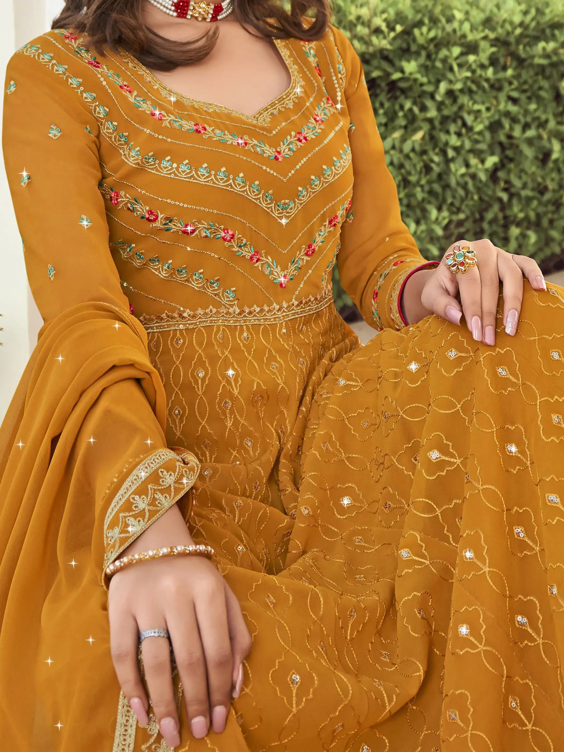 Stunning Yellow Embroidered Georgette Gown - Zeel Clothing