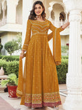 Stunning Yellow Embroidered Georgette Gown - Zeel Clothing