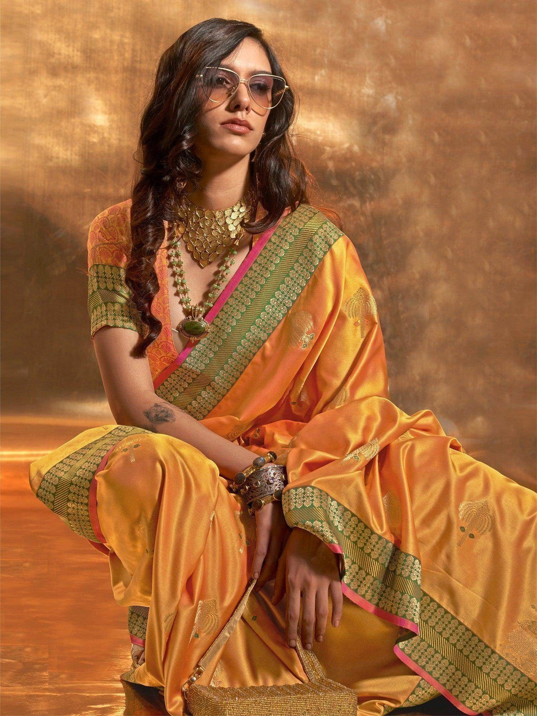 Stunning Yellow Handloom Weaving Satin Traditional Saree - Zeel Clothing