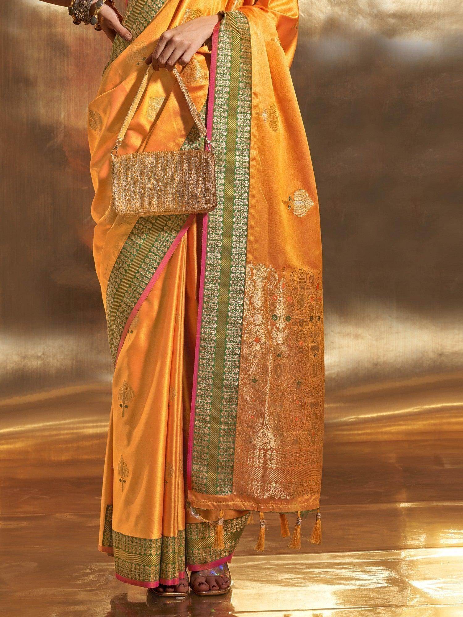 Stunning Yellow Handloom Weaving Satin Traditional Saree - Zeel Clothing