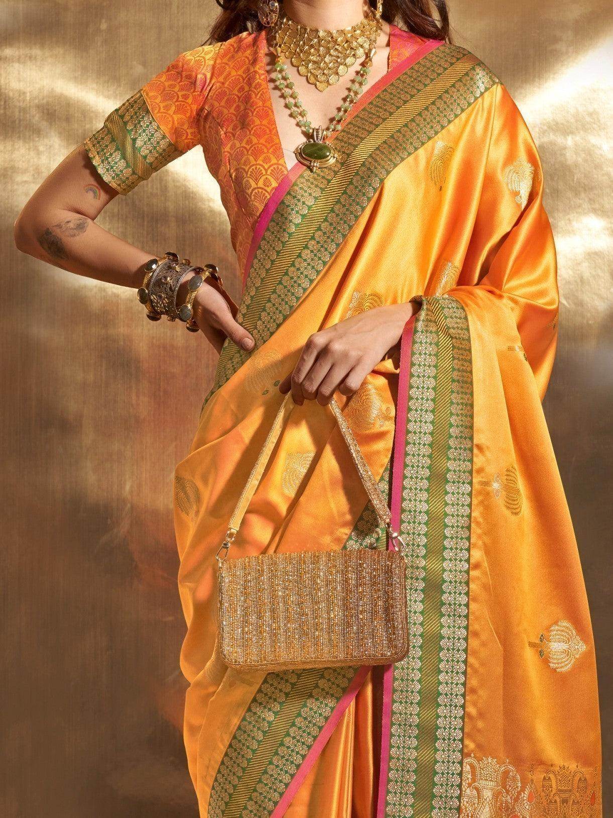 Stunning Yellow Handloom Weaving Satin Traditional Saree - Zeel Clothing
