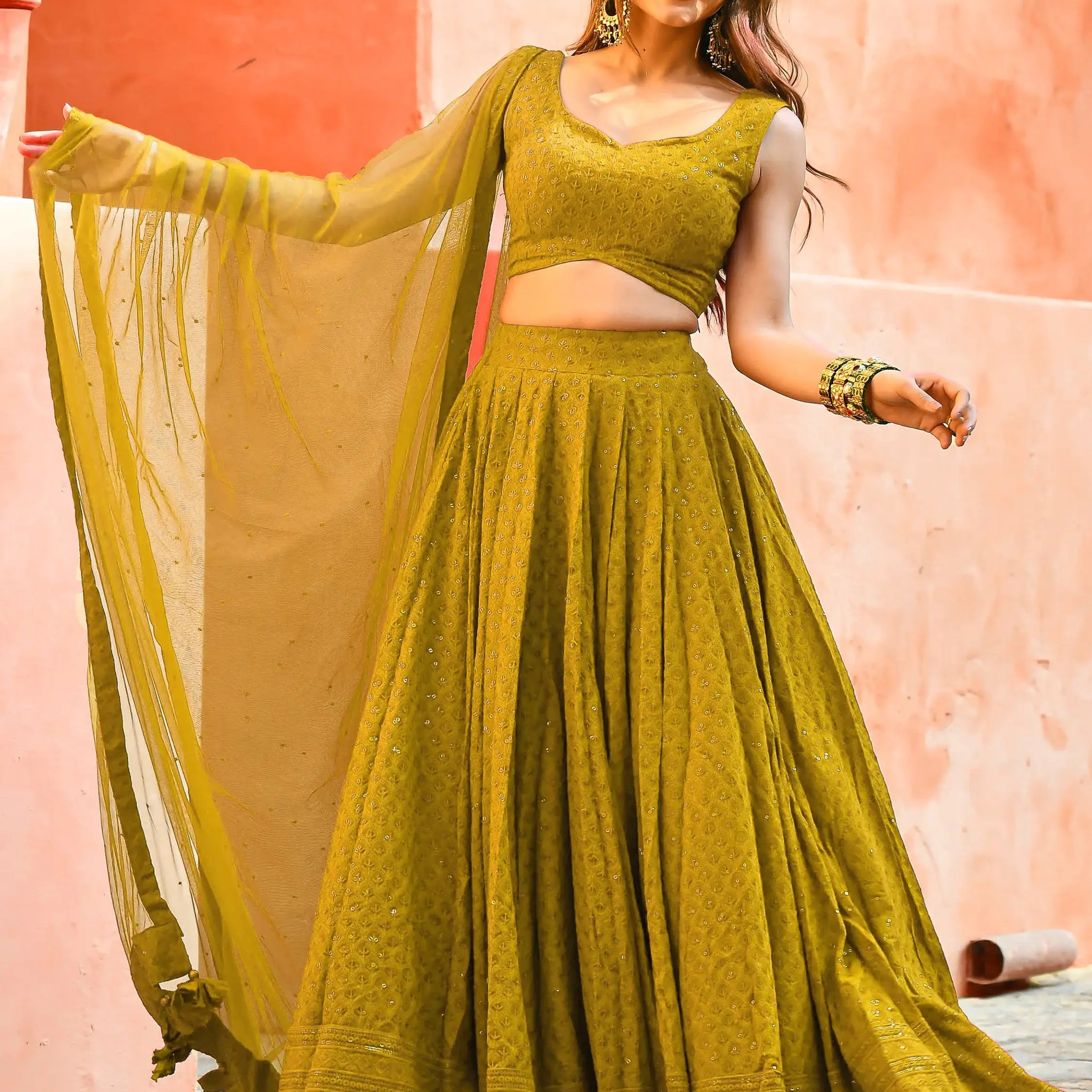 Stunning Yellow Sequins Work Georgette Haldi Wear Lehenga Choli - Zeel Clothing