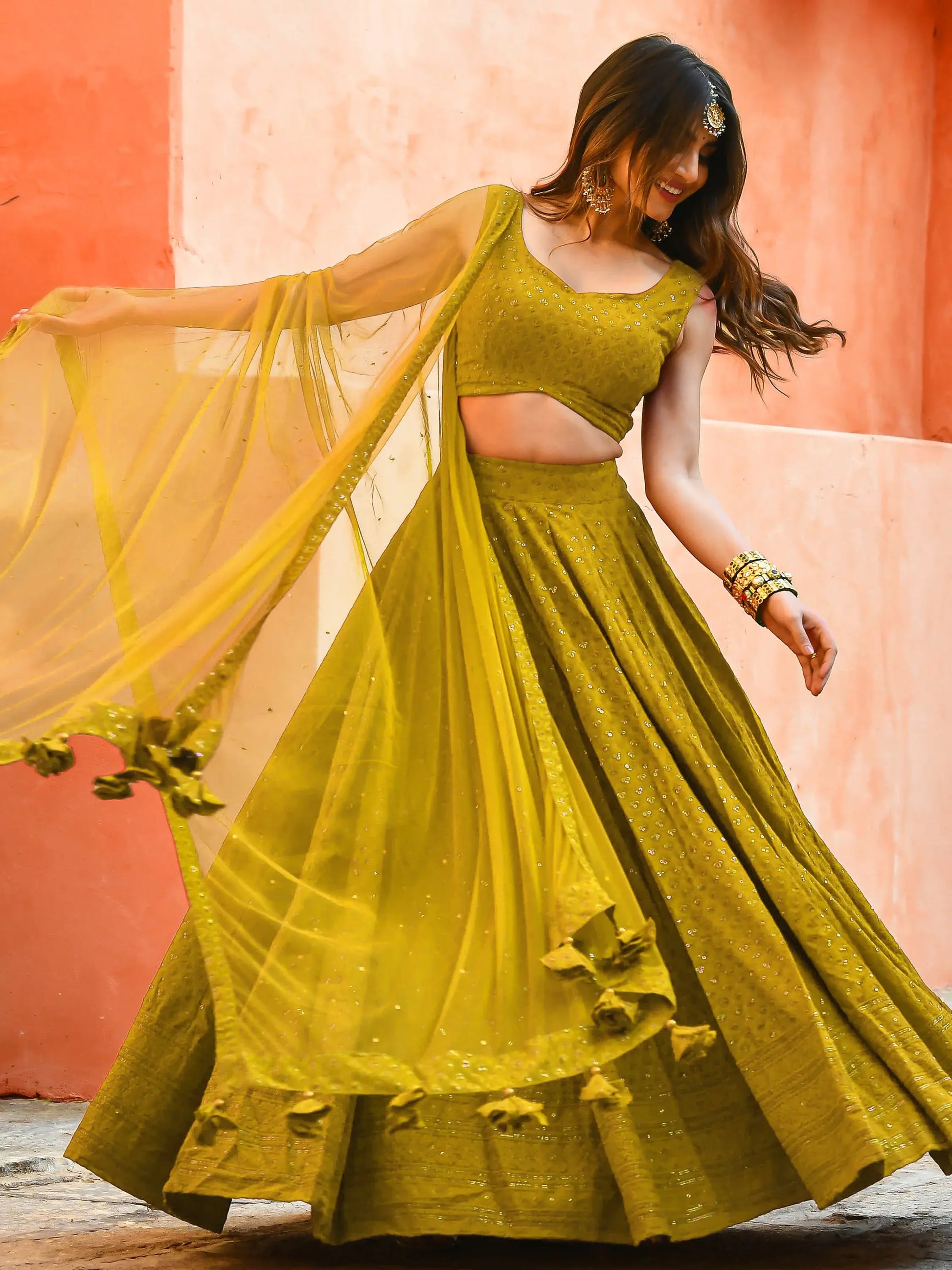 Stunning Yellow Sequins Work Georgette Haldi Wear Lehenga Choli - Zeel Clothing