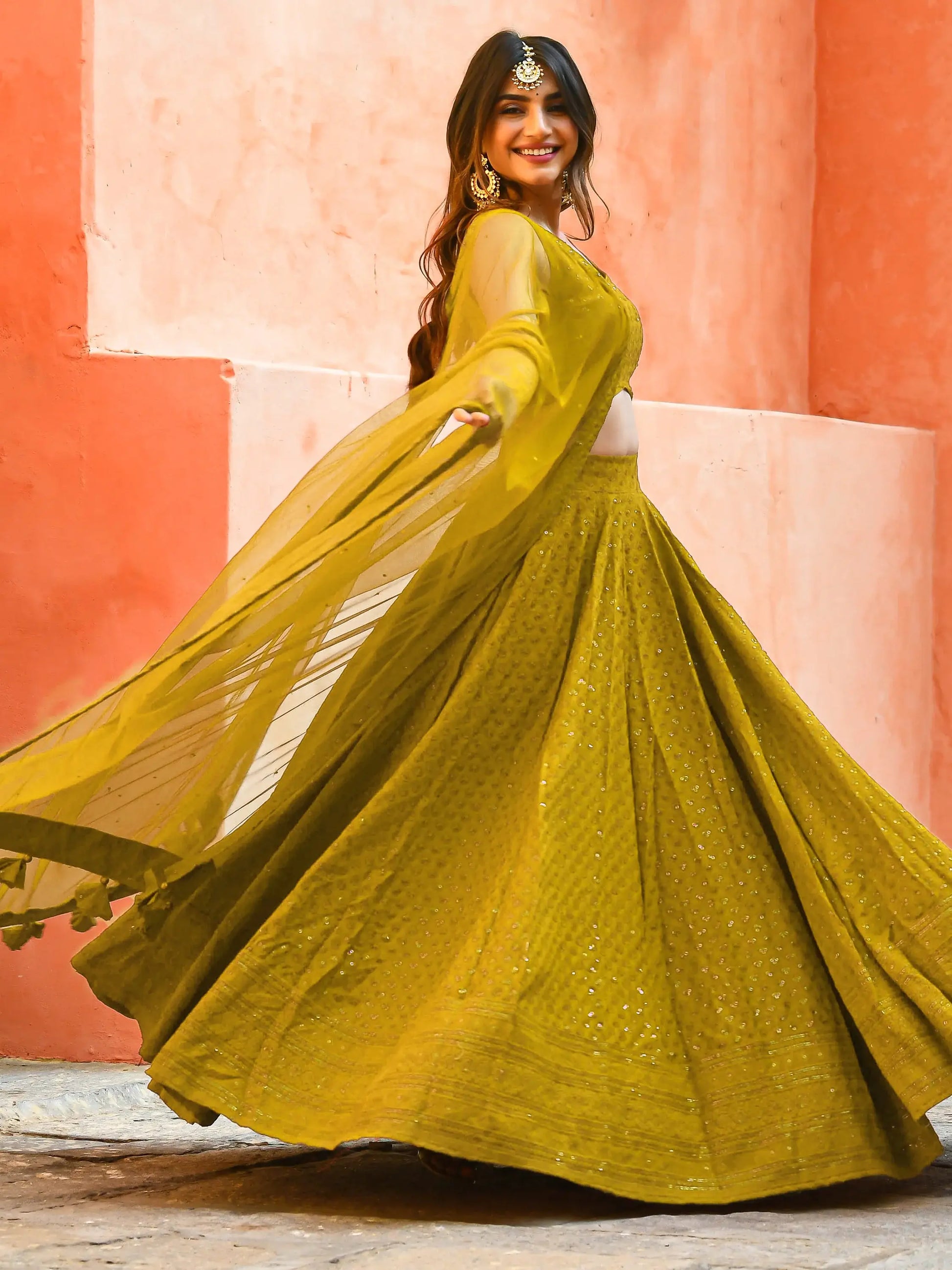 Stunning Yellow Sequins Work Georgette Haldi Wear Lehenga Choli - Zeel Clothing