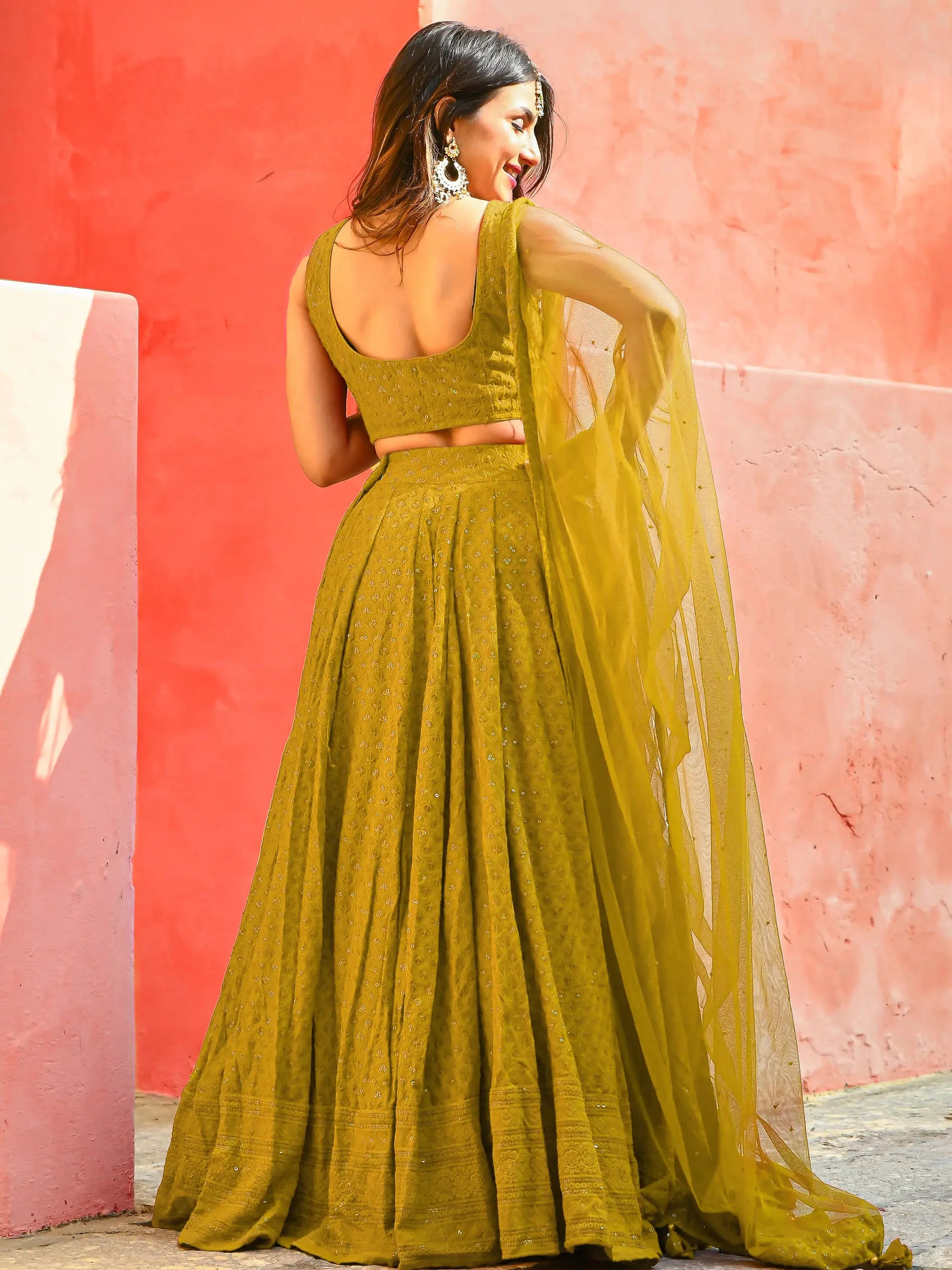 Stunning Yellow Sequins Work Georgette Haldi Wear Lehenga Choli - Zeel Clothing