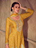 Stunning Yellow Thread Work Chinon Haldi Wear Palazzo Suit With Dupatta - Zeel Clothing