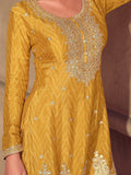 Stunning Yellow Thread Work Chinon Haldi Wear Palazzo Suit With Dupatta - Zeel Clothing