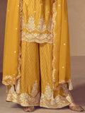 Stunning Yellow Thread Work Chinon Haldi Wear Palazzo Suit With Dupatta - Zeel Clothing