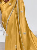 Stunning Yellow Thread Work Organza Festival Wear Saree With Blouse - Zeel Clothing