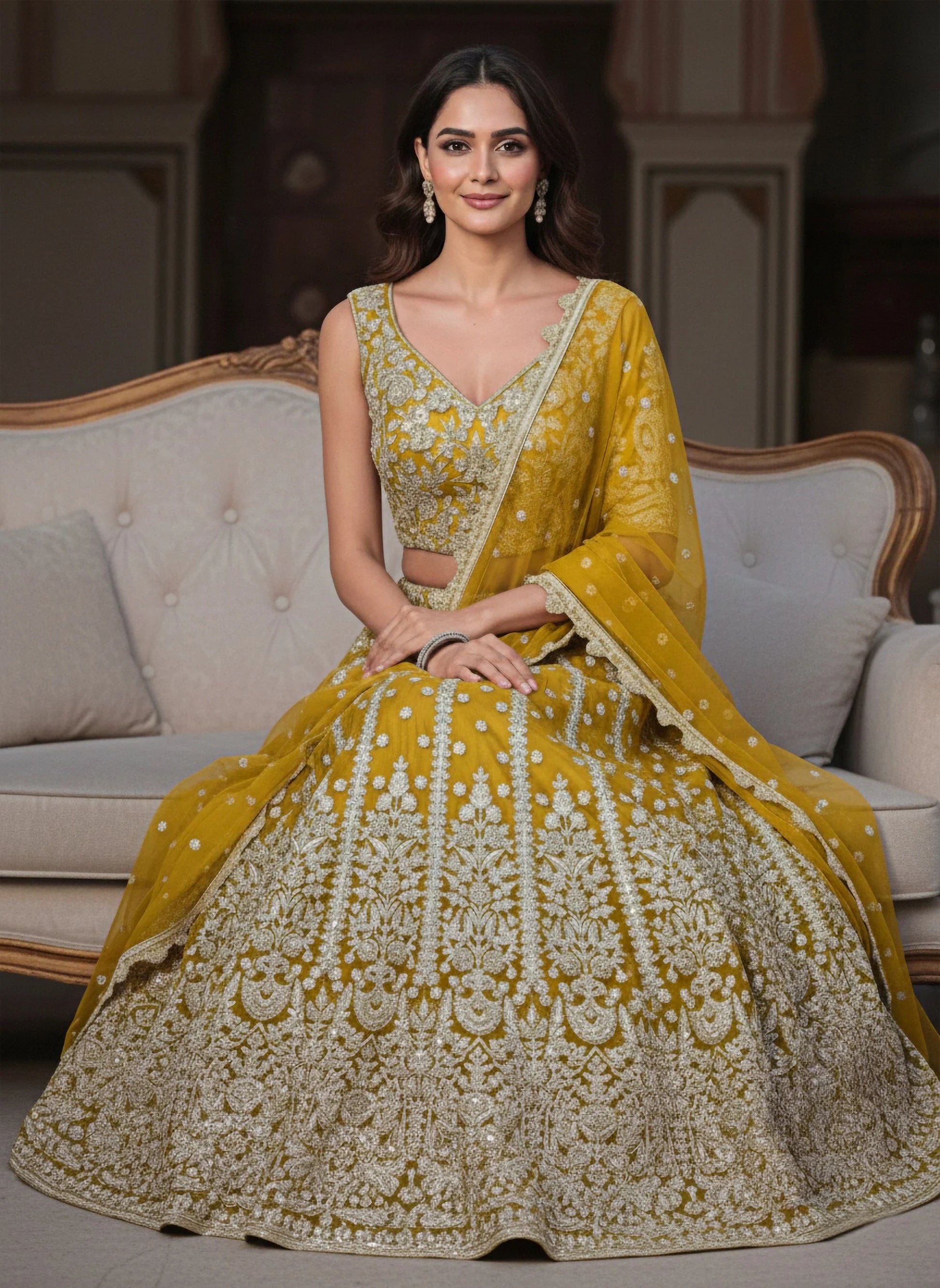 Stunning Yellow Zari Embroidery Net Haldi Wear Lehenga Choli With Dupatta