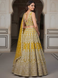 Stunning Yellow Zari Embroidery Net Haldi Wear Lehenga Choli With Dupatta