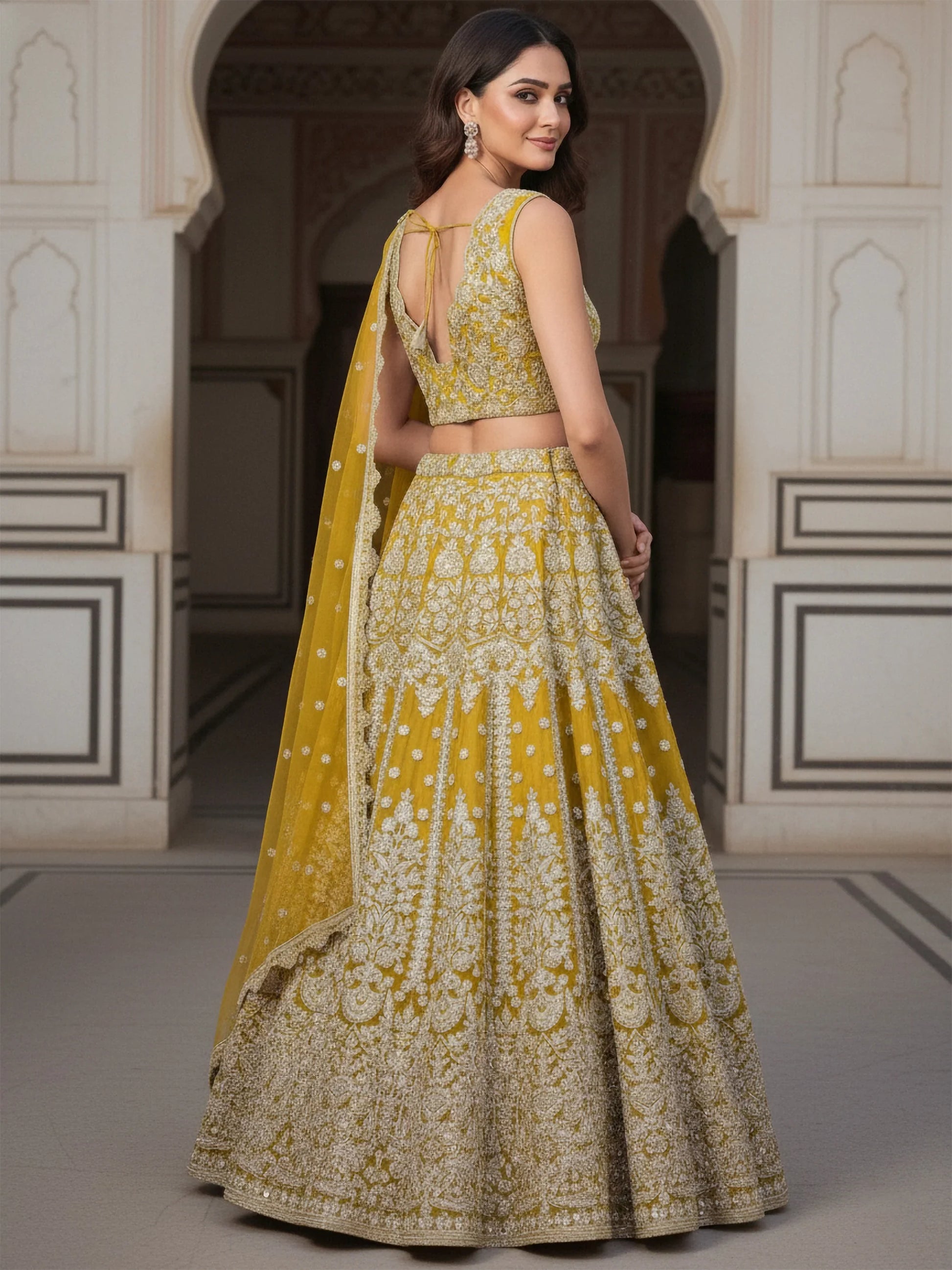 Stunning Yellow Zari Embroidery Net Haldi Wear Lehenga Choli With Dupatta