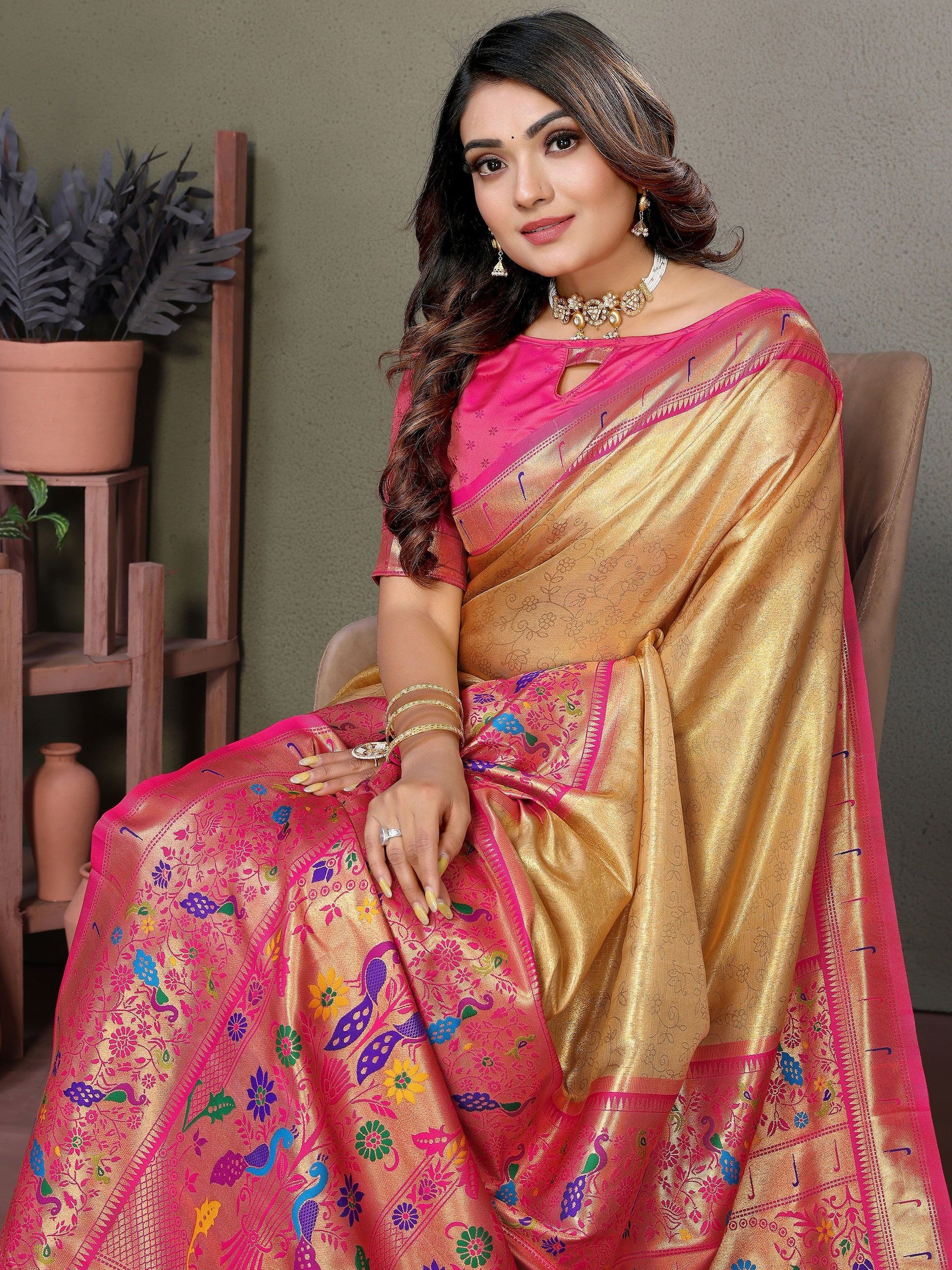 Stunning Yellow Zari Weaving Banarasi Silk Event Wear Saree With Blouse - Zeel Clothing