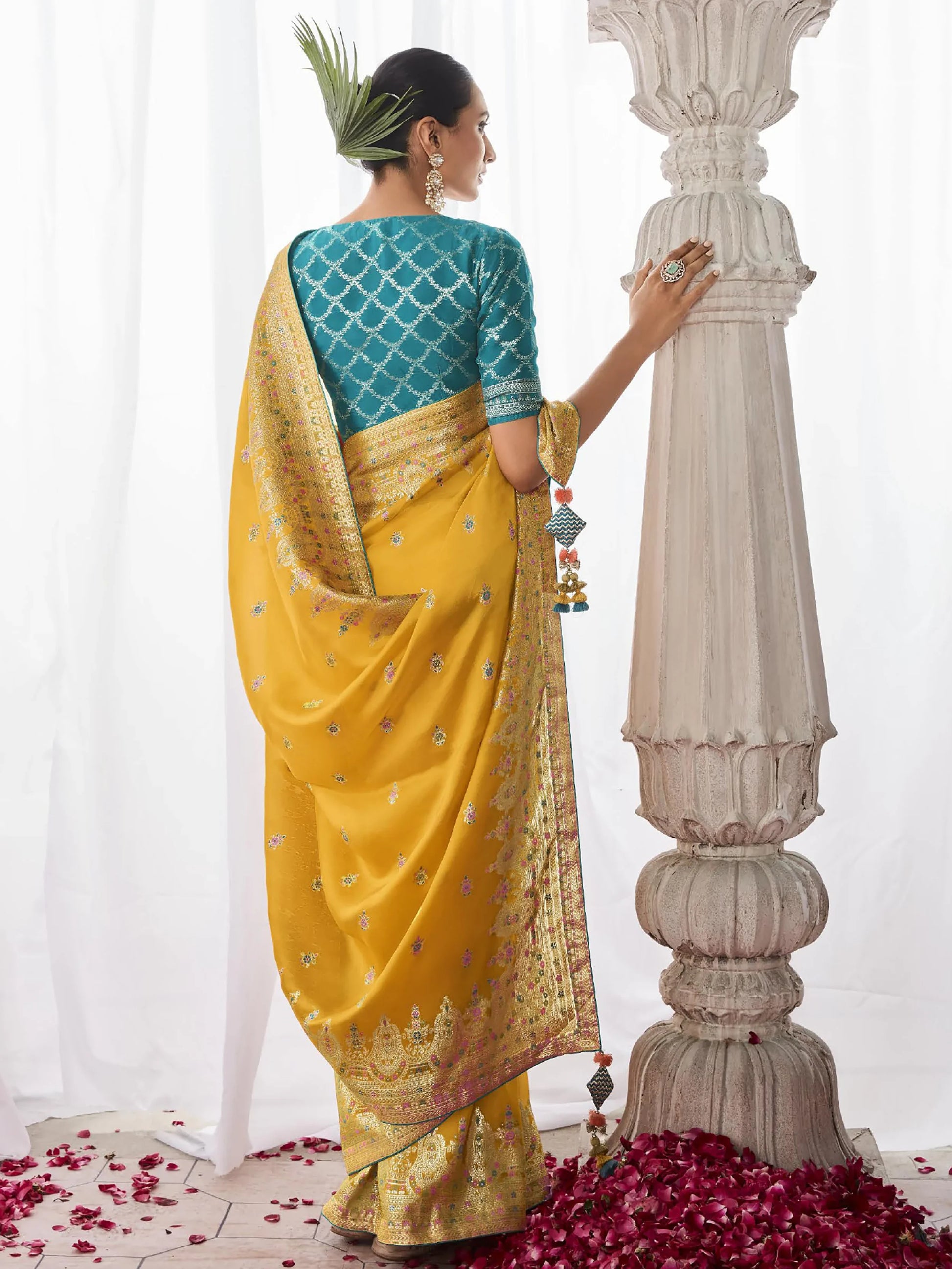 Stunning Yellow Zari Weaving Silk Haldi Wear Saree With Blouse - Zeel Clothing