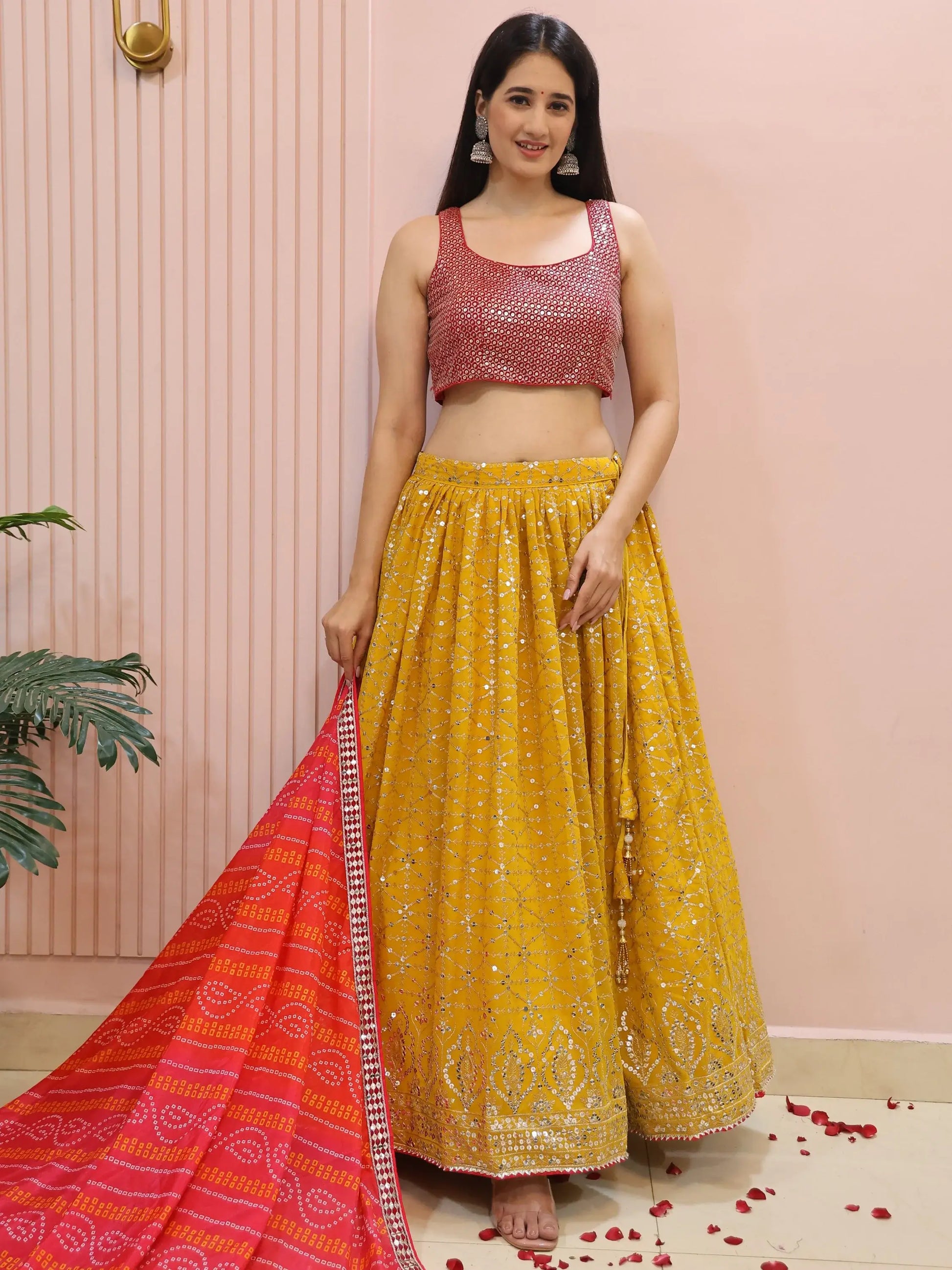 Stunning Yellow Zari Work Georgette Haldi Wear Lehenga With Blouse - Zeel Clothing