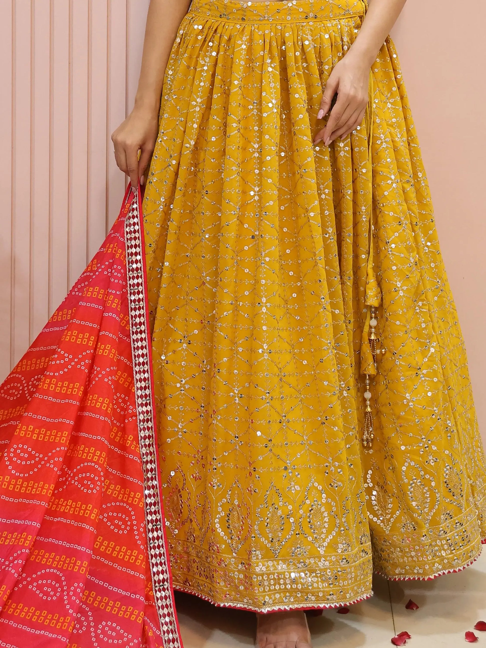 Stunning Yellow Zari Work Georgette Haldi Wear Lehenga With Blouse - Zeel Clothing