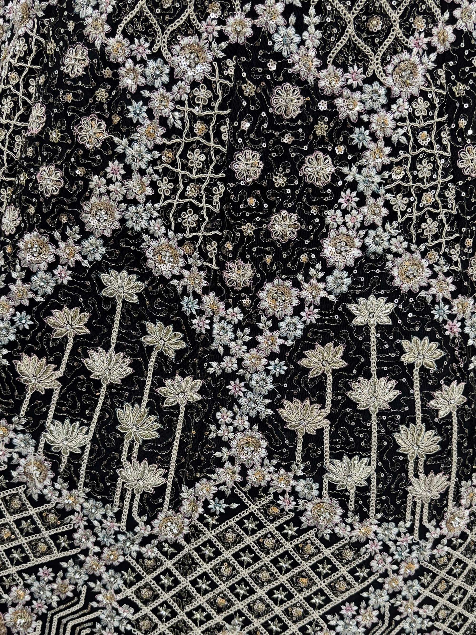 Stupendous Black Thread Embroidered Net Party Wear Lehenga Choli With Dupatta