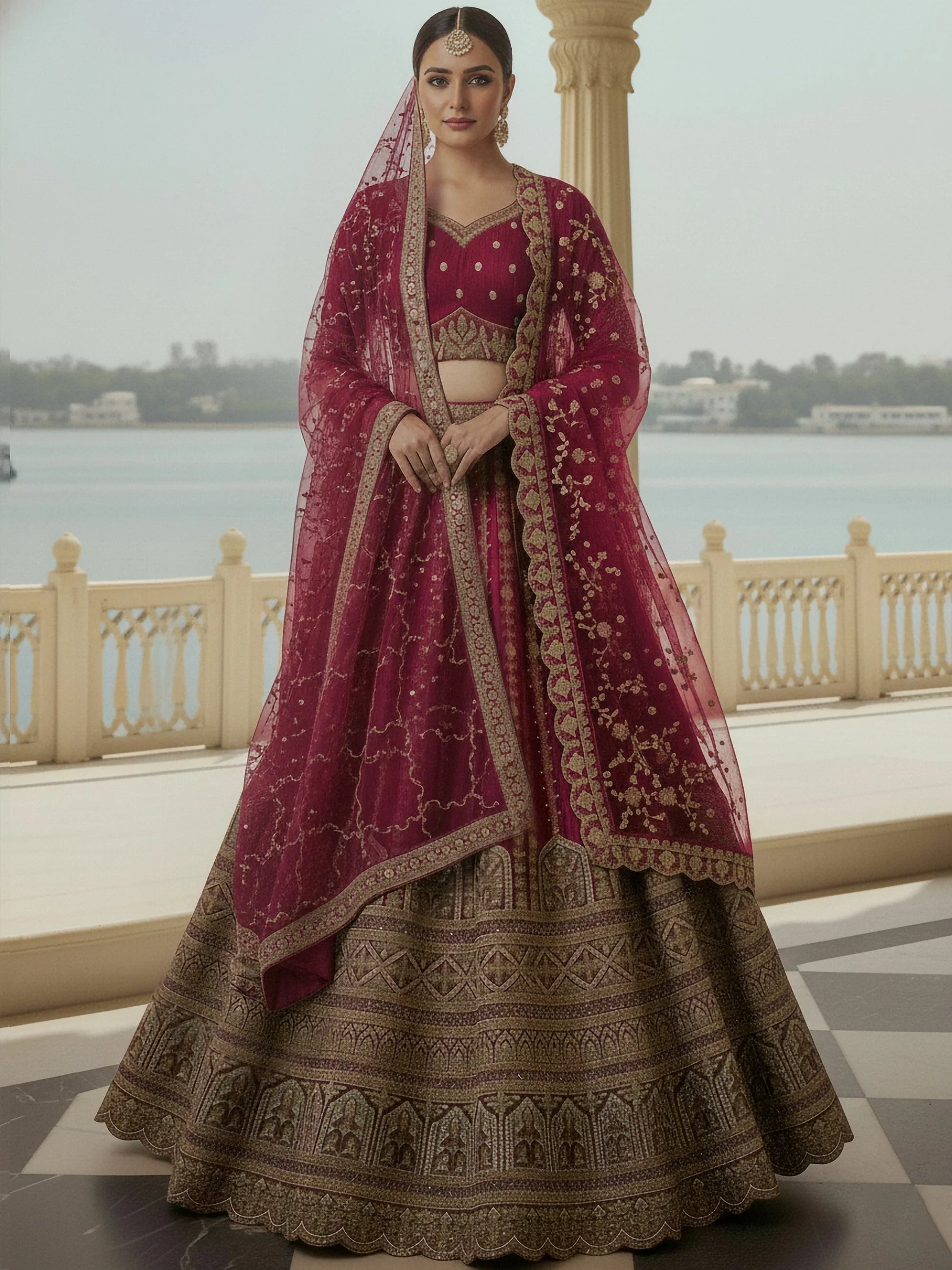Stupendous Pink Zari Embroidery Silk Engagement Lehenga Choli With Double Dupatta