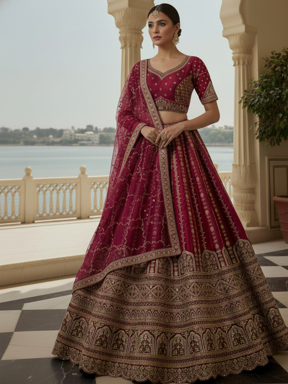 Stupendous Pink Zari Embroidery Silk Engagement Lehenga Choli With Double Dupatta