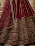 Stupendous Pink Zari Embroidery Silk Engagement Lehenga Choli With Double Dupatta