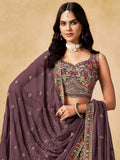 Stupendous Purple Heavy Embroidered Georgette Traditional Lehenga Choli