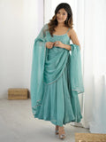 Stupendous Sky Blue Swaroski Work Silk Designer Anarkali Suit With Dupatta - Zeel Clothing