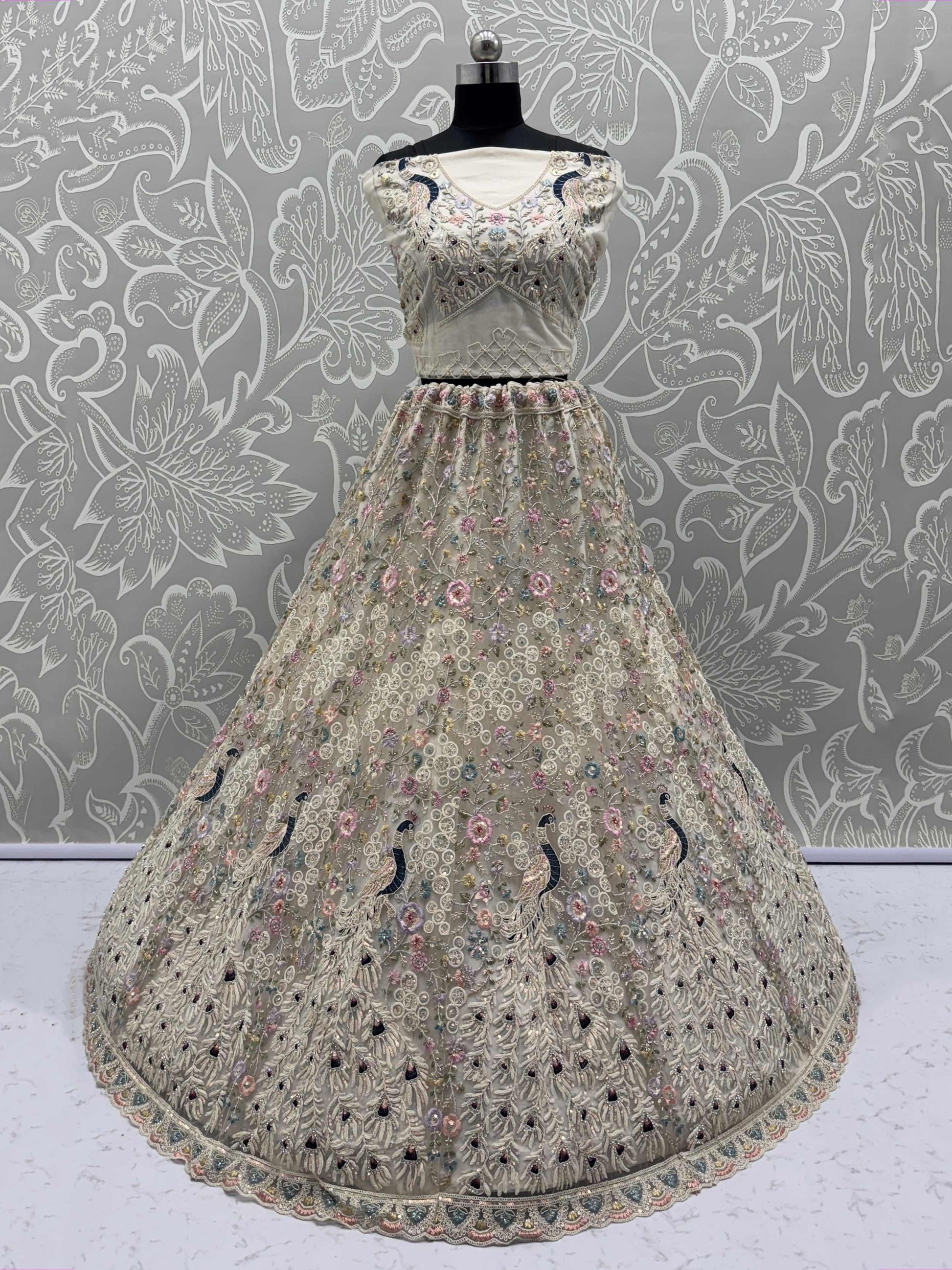 Stupendous White Thread Work Net Reception Wear Lehenga Choli With Dupatta