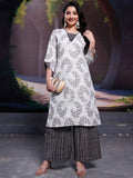 Stylish Black Floral Printed Cotton Casual Wear Palazzo Suit