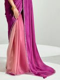 Stylish Dark Pink Sequins Embroidered Organza Reception Wear Saree - Zeel Clothing