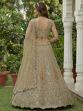 Stylish Golden Zari Embroidery Net Reception Wear Lehenga Choli With Dupatta