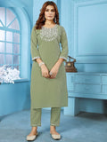 Stylish Green Thread Embroidered Rinkal Cotton Office Wear Pant Suit - Zeel Clothing