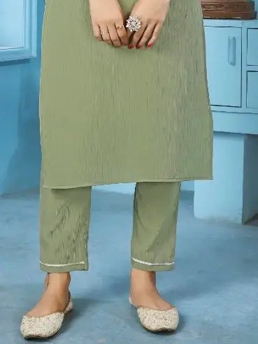 Stylish Green Thread Embroidered Rinkal Cotton Office Wear Pant Suit - Zeel Clothing