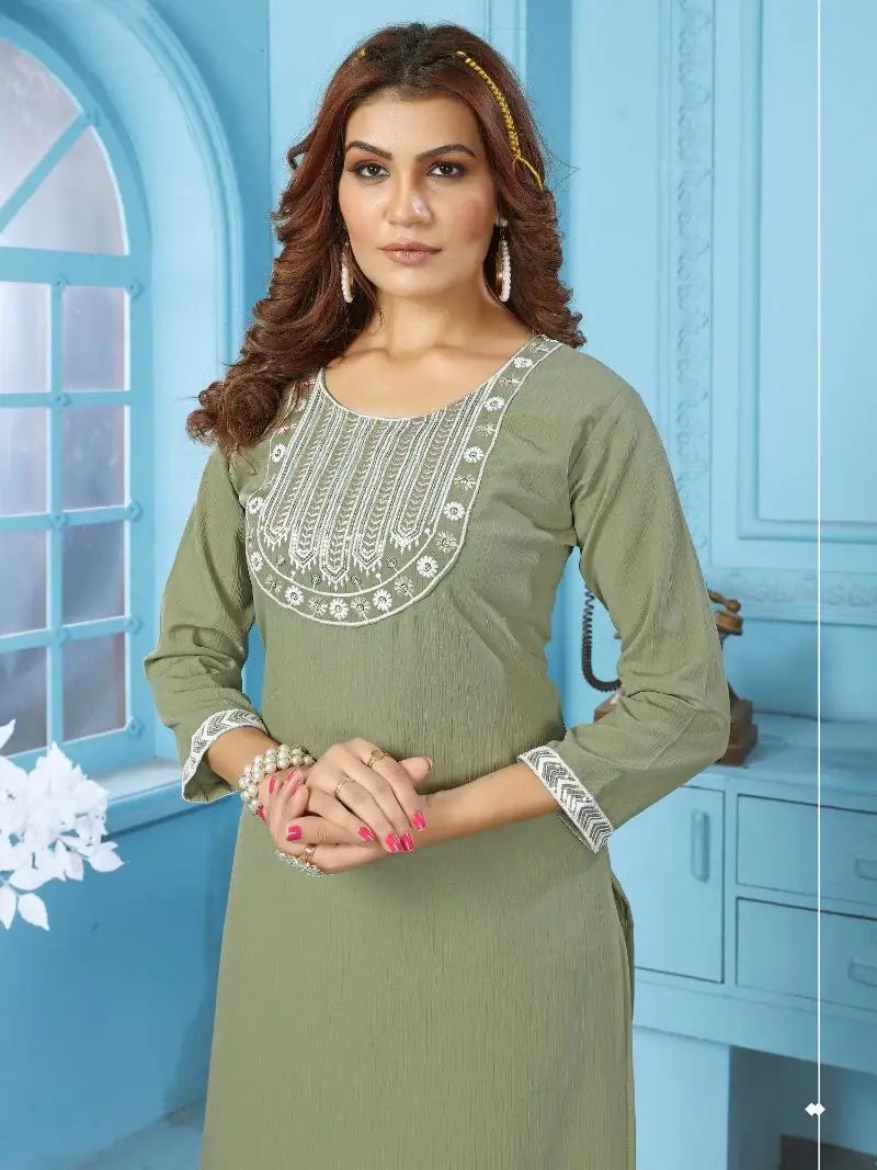 Stylish Green Thread Embroidered Rinkal Cotton Office Wear Pant Suit - Zeel Clothing