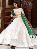 Stylish Off-White Lucknowi Work Georgette Lehenga Choli With Green Dupatta - Zeel Clothing
