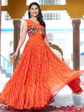 Stylish Orange Leheriya Printed Georgette Festive Wear Gown - Zeel Clothing
