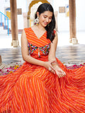 Stylish Orange Leheriya Printed Georgette Festive Wear Gown - Zeel Clothing