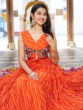 Stylish Orange Leheriya Printed Georgette Festive Wear Gown - Zeel Clothing