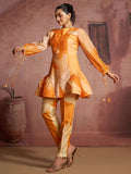 Stylish Orange Printed Muslin Silk Designer Peplum Co-Ord Set