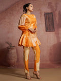 Stylish Orange Printed Muslin Silk Designer Peplum Co-Ord Set