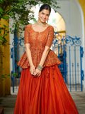 Stylish Orange Silk Event Wear Lehenga With Sequins Peplum Top - Zeel Clothing