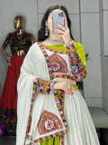 Stylish Parrot Green Gamthi Work Cotton Navratri Special Lehenga With Blouse - Zeel Clothing