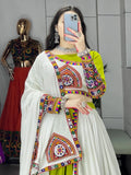Stylish Parrot Green Gamthi Work Cotton Navratri Special Lehenga With Blouse - Zeel Clothing