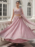 Stylish Powder Pink Thread Work Silk Bridesmaid Lehenga Choli With Dupatta
