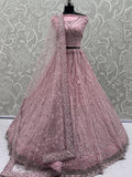 Stylish Powder Pink Thread Work Silk Bridesmaid Lehenga Choli With Dupatta