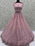 Stylish Powder Pink Thread Work Silk Bridesmaid Lehenga Choli With Dupatta